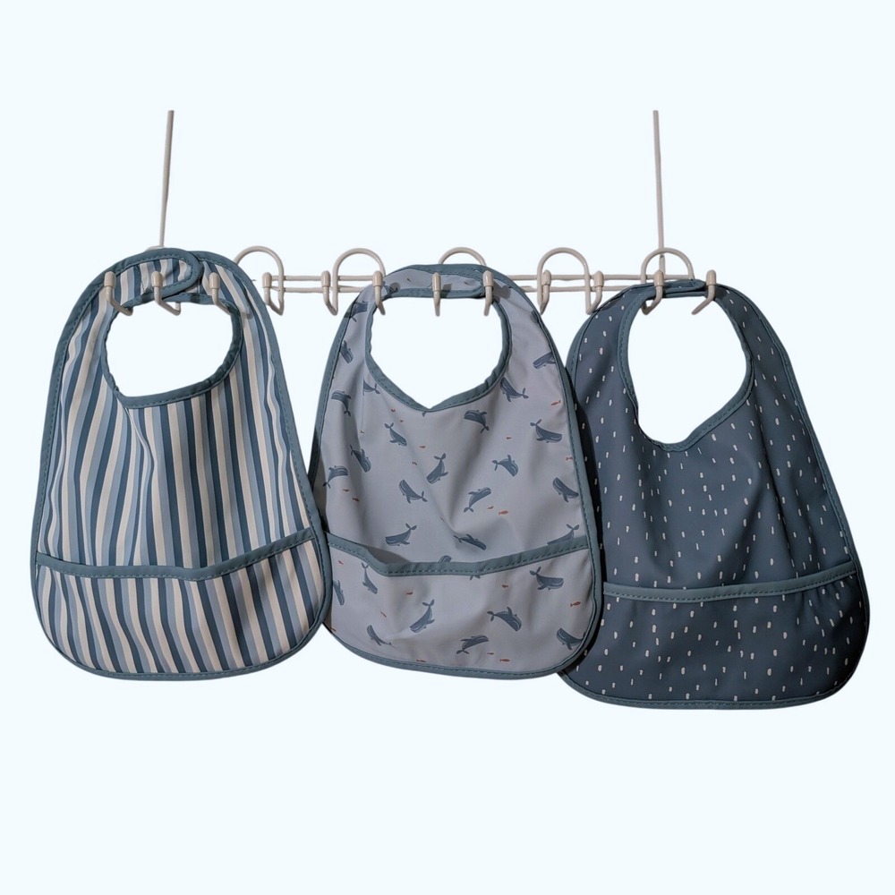 Cloud Island Baby Bibs 3 Pack Blue Whale Stripe Dotted 6M+ Pocket Bibs